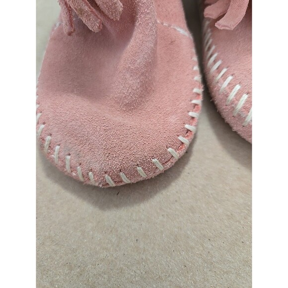 Suede Pink Moccasin Fringe Ankle Boots, Toddler Girl's First Walking Booties 4 - Picture 2 of 9